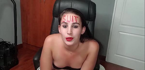  Dirty talking whore with body writing making her special cock viewers horny while stripping and playing with her fat pussy